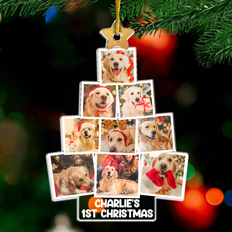 Custom Photo Happy First Christmas - Dog & Cat Personalized Custom Ornament - Acrylic Custom Shaped - Christmas Gift For Pet Owners, Pet Lovers