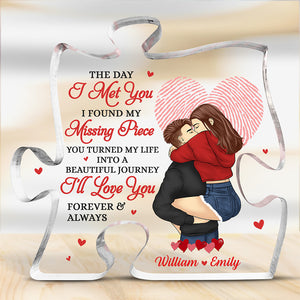 You Turned My Life Into A Beautiful Journey - Couple Personalized Custom Puzzle Shaped Acrylic Plaque - Gift For Husband Wife, Anniversary