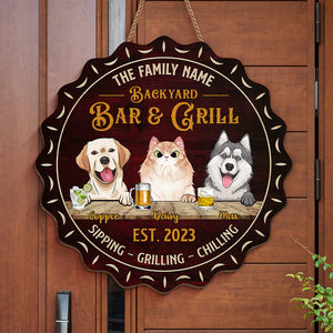 Family Pet Bar & Grill - Dog & Cat Personalized Custom Shaped Home Decor Wood Sign - House Warming Gift For Pet Owners, Pet Lovers