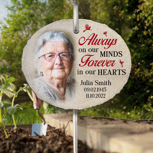 Custom Photo You're Always On Our Minds - Memorial Personalized Custom Oval Shaped Memorial Garden Slate & Hook - Sympathy Gift For Family Members