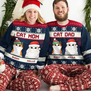 Cat Mom Cat Dad - Personalized Custom Unisex Ugly Christmas Sweatshirt, Wool Sweatshirt, All-Over-Print Sweatshirt - Gift For Cat Lovers, Pet Lovers, Christmas New Arrival Gift
