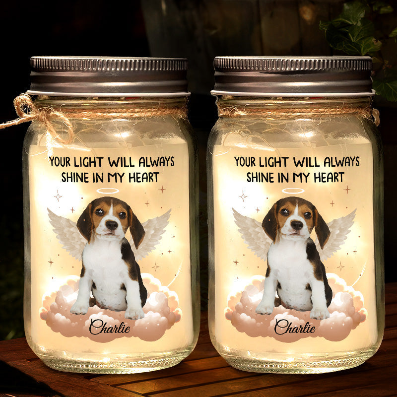Custom Photo Forever In My Heart - Memorial Personalized Custom Mason Jar Light - Sympathy Gift For Pet Owners, Pet Lovers