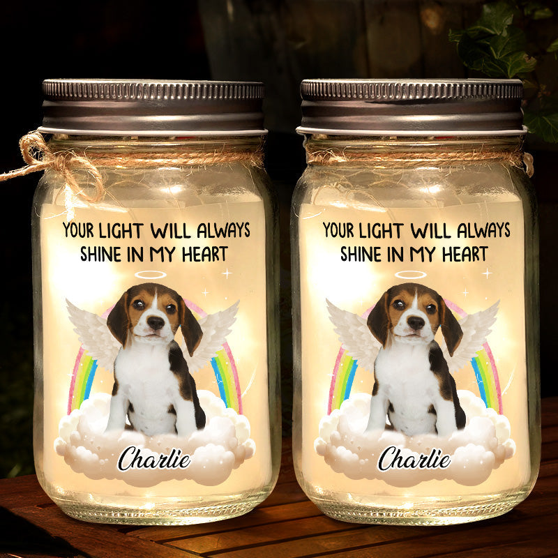 Custom Photo A Piece Of My Heart Is At The Rainbow Bridge - Memorial Personalized Custom Mason Jar Light - Sympathy Gift For Pet Owners, Pet Lovers