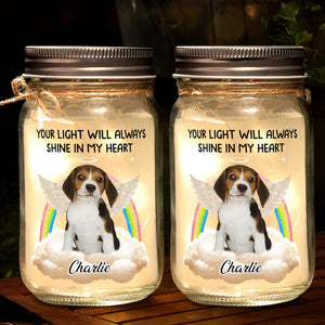 Custom Photo A Piece Of My Heart Is At The Rainbow Bridge - Memorial Personalized Custom Mason Jar Light - Sympathy Gift For Pet Owners, Pet Lovers