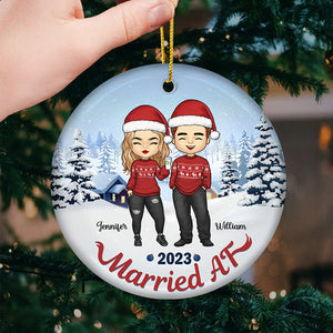 Married Af 2023 - Personalized Custom Round Shaped Ceramic Christmas Ornament - Gift For Couple, Husband Wife, Anniversary, Engagement, Wedding, Marriage Gift, Christmas Gift