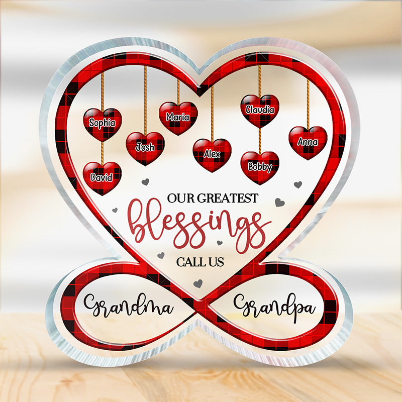 Love Being Called Grandma Grandpa - Family Personalized Custom Infinity Heart Shaped Acrylic Plaque - Gift For Family Members