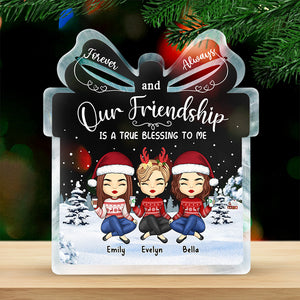 Our Friendship Is A True Blessing - Bestie Personalized Custom Gift Box Shaped Acrylic Plaque - Christmas Gift For Best Friends, BFF, Sisters