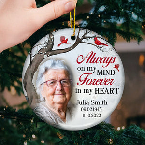 Custom Photo Forever In My Heart - Memorial Personalized Custom Ornament - Ceramic Round Shaped - Christmas Gift, Sympathy Gift For Family Members