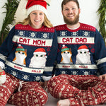 Merry Christmas Cat Dad Cat Mom - Personalized Custom Unisex Ugly Christmas Sweatshirt, Wool Sweatshirt, All-Over-Print Sweatshirt - Gift For Cat Lovers, Pet Lovers, Christmas New Arrival Gift