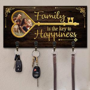 Custom Photo Family Is The Key To Happiness - Family Personalized Custom Home Decor Key Hanger, Key Holder - House Warming Gift For Family Members