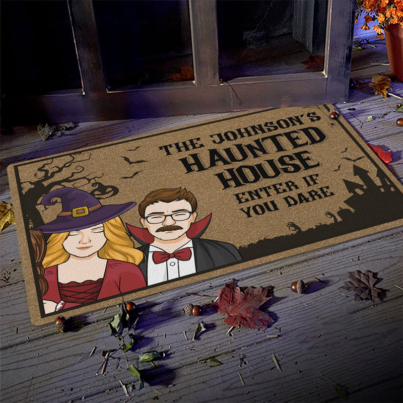 The Haunted House - Couple Personalized Custom Home Decor Witch Decorative Mat - Halloween Gift For Witches, Husband Wife, Pet Owners, Pet Lovers