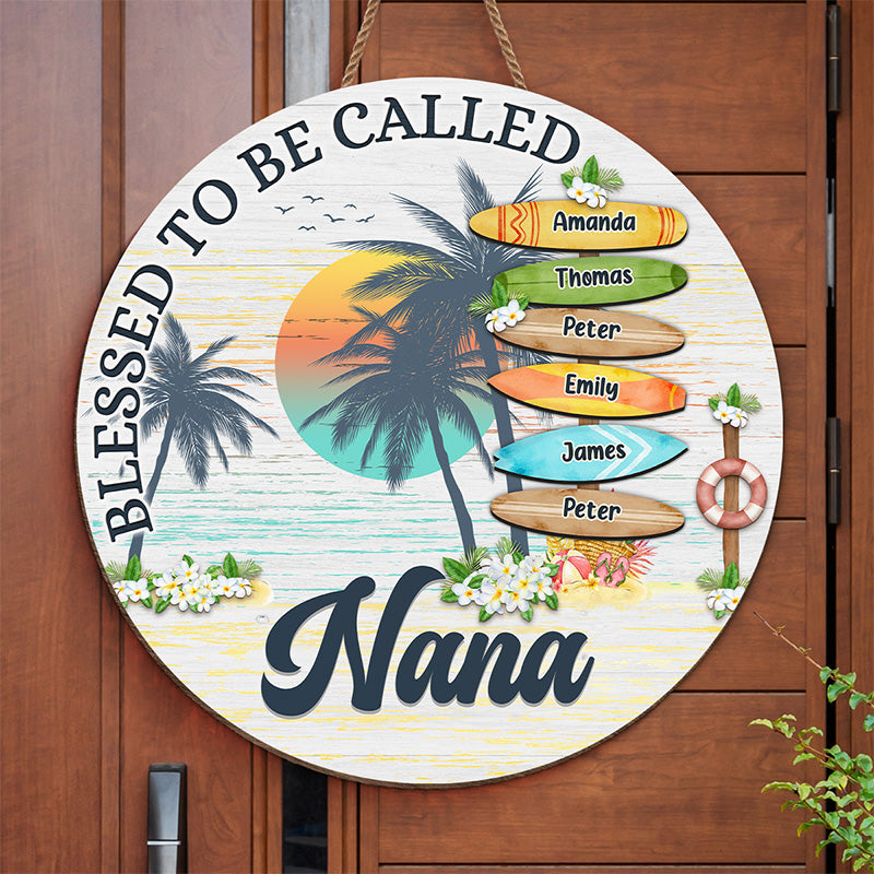 Blessed To Be Called Grandma - Family Personalized Custom Shaped Home Decor Wood Sign - Summer Vacation, House Warming Gift For Grandma