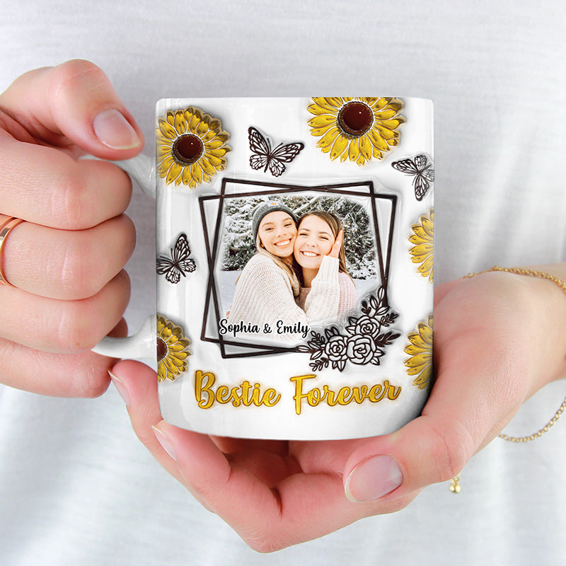Custom Photo Besties Forever - Bestie Personalized Custom 3D Inflated Effect Printed Mug - Gift For Best Friends, BFF, Sisters