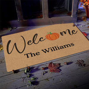 Welcome Home Where Happiness Finds Its Way - Family Personalized Custom Home Decor Decorative Mat - Halloween Gift For Family Members
