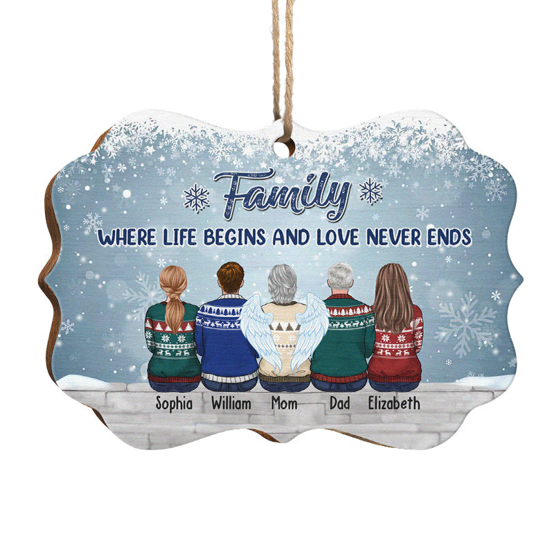 Where Life Begins And Love Never Ends - Family Personalized Custom Ornament - Wood Benelux Shaped - Christmas Gift For Family Members