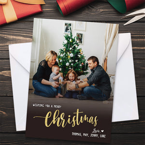 Custom Photo Wishing A Merry Christmas - Family Personalized Custom Holiday Postcards, Greeting Cards - Christmas Gift For Family Members