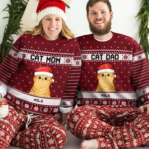 I'm A Happy Cat Dad Cat Mom - Personalized Custom Unisex Ugly Christmas Sweatshirt, Wool Sweatshirt, All-Over-Print Sweatshirt - Gift For Cat Lovers, Pet Lovers, Christmas Gift