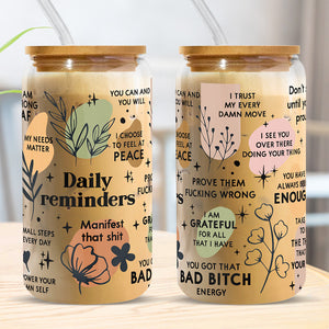Daily Reminders - Personalized Custom Glass Cup, Iced Coffee Cup - Birthday Gift, Gift For Yourself
