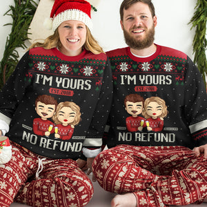 I'm Yours, No Refund Red Style - Couple Personalized Custom Ugly Sweatshirt - Unisex Wool Jumper - New Arrival Christmas Gift For Husband Wife, Anniversary
