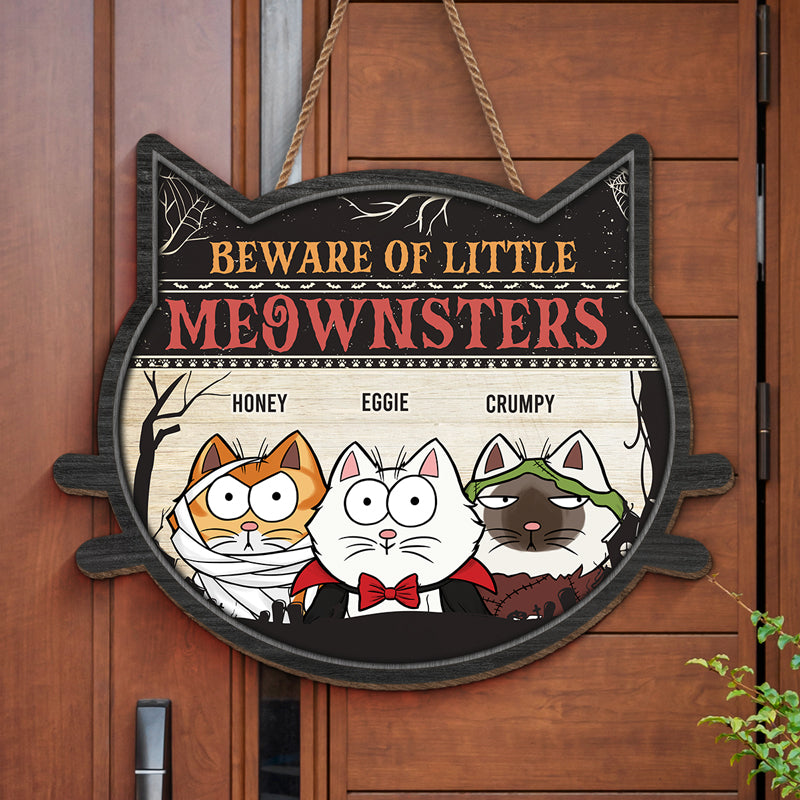 Beware Of Little Meownster - Cat Personalized Custom Shaped Home Decor Wood Sign - Halloween Gift For Pet Owners, Pet Lovers
