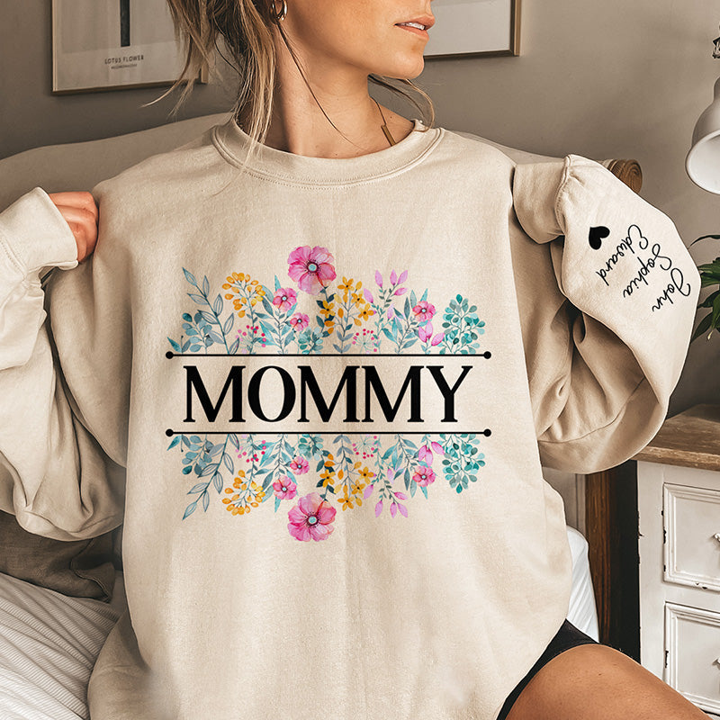 In Grandma's Garden, Love Grows Like Flowers - Family Personalized Custom Unisex Sweatshirt With Design On Sleeve - Birthday Gift For Mom, Grandma