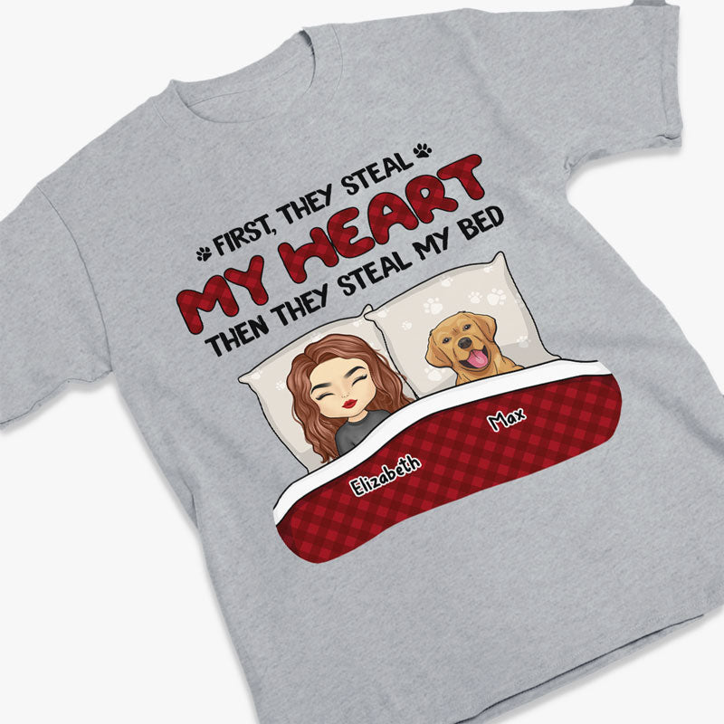 First They Steal My Heart Then They Steal My Bed - Dog & Cat Personalized Custom Unisex T-shirt, Hoodie, Sweatshirt - Gift For Pet Owners, Pet Lovers