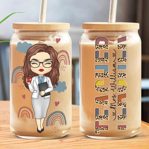 Teacher Sunflower Glass Cup, Teacher Iced Coffee Cup, Cute T