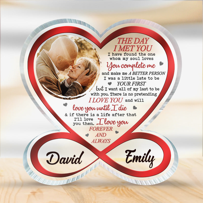 Custom Photo I Want All Of My Last To Be With You - Couple Personalized Custom Infinity Heart Shaped Acrylic Plaque - Gift For Husband Wife, Anniversary