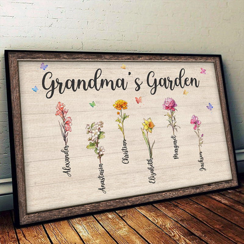 Nos souvenirs fleurissent à jamais - Affiche horizontale personnalisée pour la famille - Cadeau pour grand-mère