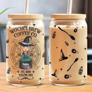 Witches Brew Coffee Co - Personalized Custom Witch Glass Cup, Iced Coffee Cup - Halloween Gift For Witches, Yourself