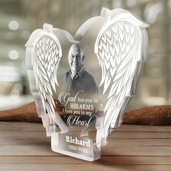 Custom Photo God Has You In His Arms Memorial - Personalized Leather P Hug Mt195nah5263