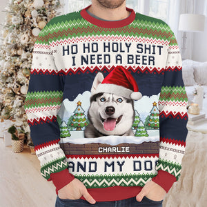 Custom Photo Pawsitively Joyful Howliday - Dog Personalized Custom Ugly Sweatshirt - Unisex Wool Jumper - Christmas Gift For Pet Owners, Pet Lovers, Family Members