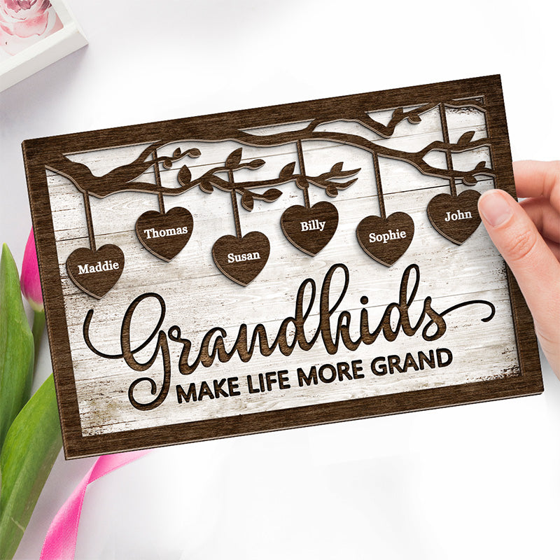 I Love My Grandkids - Family Personalized Custom 2-Layered Wooden Plaque With Stand - House Warming Gift For Grandma