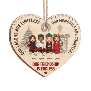 Our Laughs Are Limitless - Bestie Personalized Custom Ornament - Wood Heart Shaped - Christmas Gift For Best Friends, BFF, Sisters