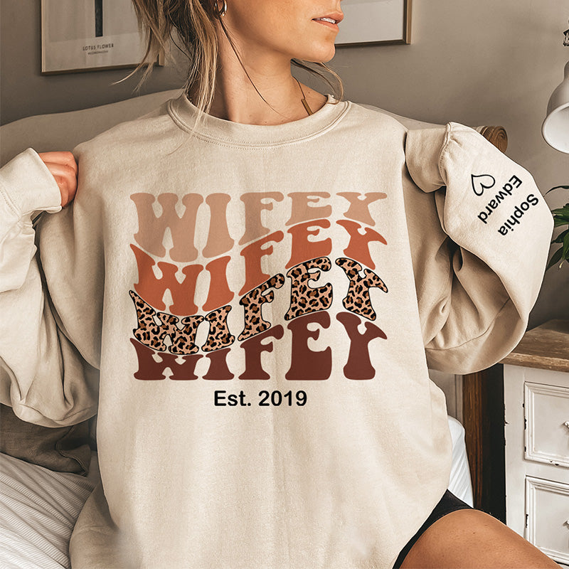 My Dear Wifey - Couple Personalized Custom Unisex Sweatshirt With Design On Sleeve - Gift For Husband Wife, Anniversary
