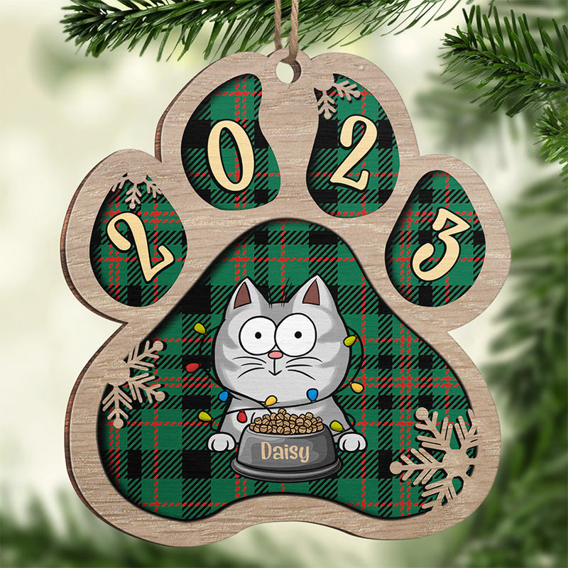 Happy Pawlidays - Cat Personalized Custom Ornament - Wood Paw Shaped - Christmas Gift For Pet Owners, Pet Lovers
