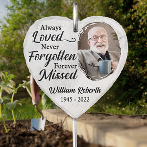 Custom Photo Never Forgotten - Memorial Personalized Custom Heart Shaped Memorial Garden Slate & Hook - Sympathy Gift For Family Members