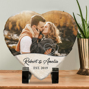 Custom Photo Stay With Me Forever - Couple Personalized Custom Heart Shaped Rock Slate - Gift For Husband Wife, Anniversary