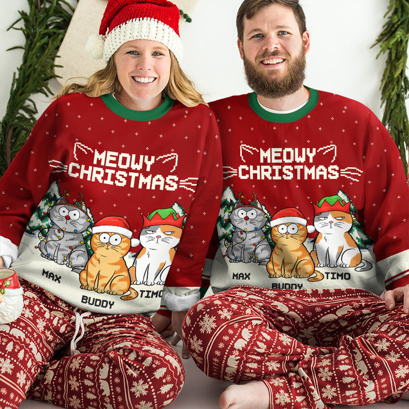 Meowy Catmas - Cat Personalized Custom Ugly Sweatshirt - Unisex Wool Jumper - Christmas Gift For Pet Owners, Pet Lovers
