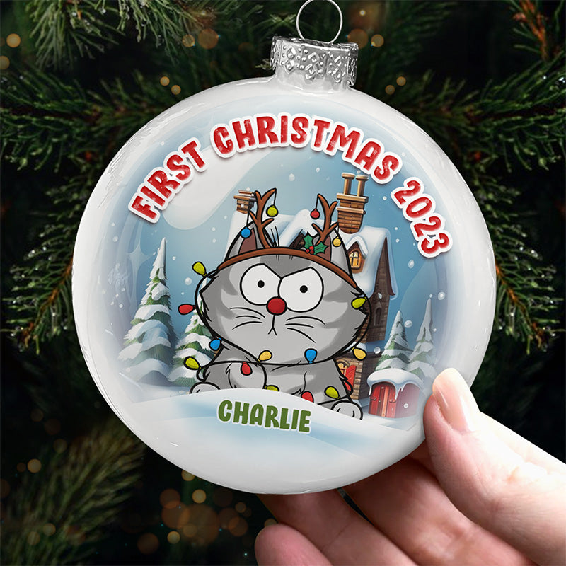 First Christmas - Dog & Cat Personalized Custom White Flat Ball Ornament - Christmas Gift For Pet Owners, Pet Lovers