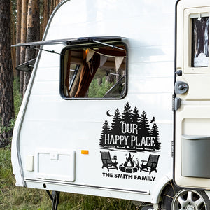 Our Happy Place - Camping Personalized Custom RV Decal - Gift For Camping Lovers