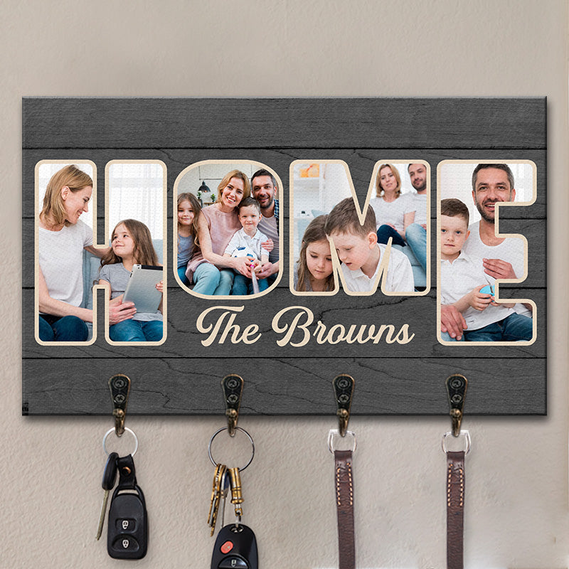 Custom Photo Our Home Sweet Home - Family Personalized Custom Home Decor Rectangle Shaped Key Hanger, Key Holder - House Warming Gift For Family Members