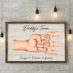 Daddy & Kids, Together We're A Team - Family Personalized Custom Horizontal Canvas - Father's Day, Birthday Gift For Dad