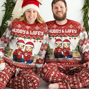 Hubby And Wifey - Couple Personalized Custom Ugly Sweatshirt - Unisex Wool Jumper - Christmas Gift For Husband Wife, Anniversary