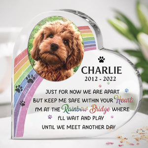 Custom Photo Just For Now We Are Apart - Memorial Personalized Custom Heart Shaped Acrylic Plaque - Sympathy Gift, Gift For Pet Owners, Pet Lovers