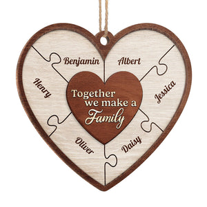 Ensemble, nous formons une famille - Décoration personnalisée pour la famille - En forme de cœur en bois - Cadeau de Noël pour les membres de la famille