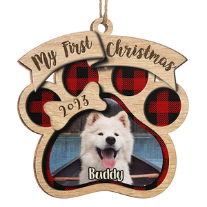 Custom Photo My First Christmas - Dog & Cat Personalized Custom Ornament - Wood Custom Shaped - Christmas Gift For Pet Owners, Pet Lovers