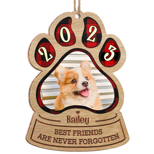 Forever In Our Hearts - Personalized Custom Paw Shaped Wood Christmas Ornament - Upload Image, Memorial Gift, Sympathy Gift, Christmas Gift