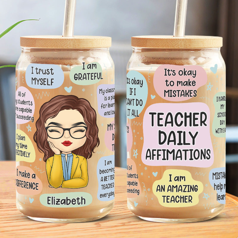 Glass Can Cup For Teacher, Never Stop Learning, Teacher Appreciation G