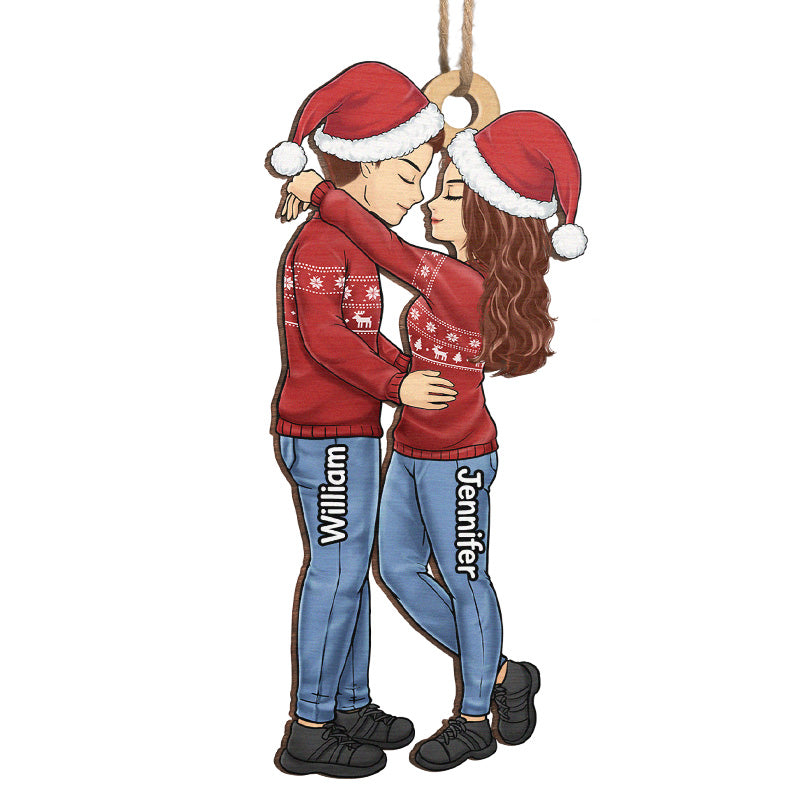 Meet Me Under The Mistletoe - Couple Personalized Custom Ornament - Wood Custom Shaped - Christmas Gift For Husband Wife, Anniversary